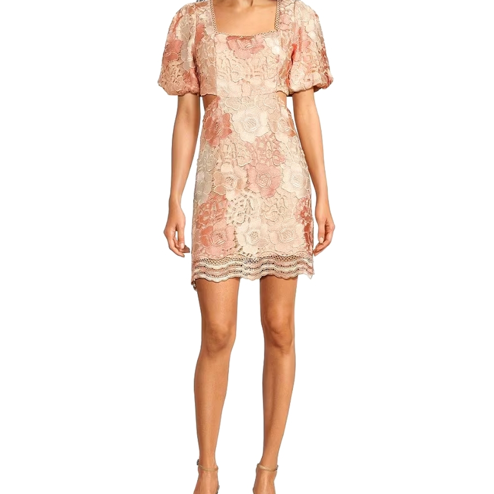 Adelyn RaeOmbre Lace Square Neck Short Puffed Sleeve Mini Dress